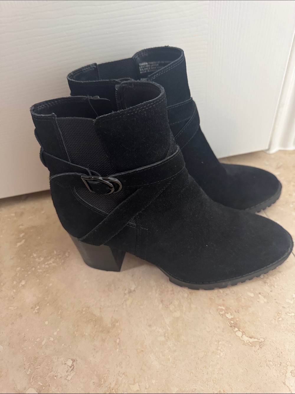 Blondo Waterproof Black Suede Ankle Booties with Strap and Buckle